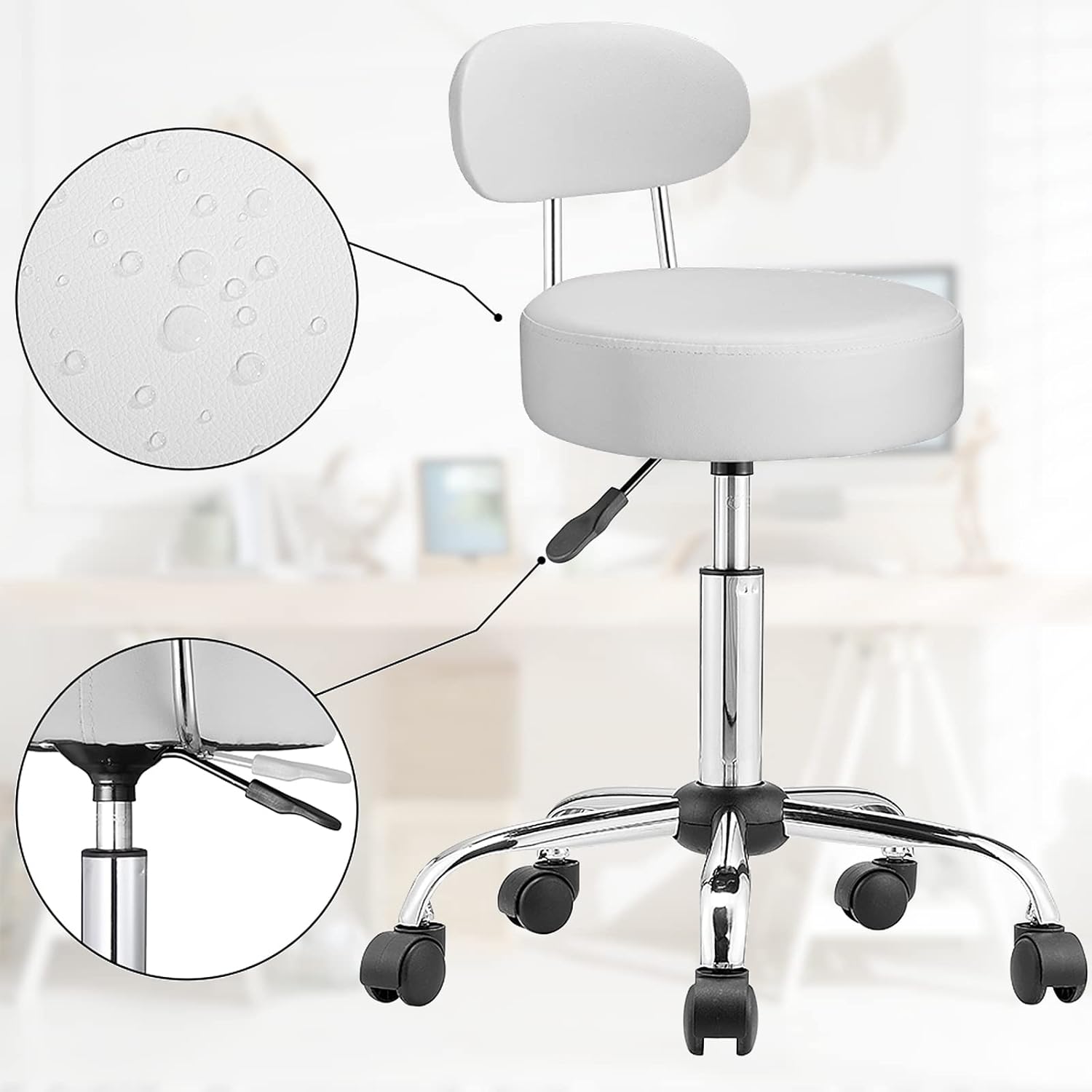 Taburete con respaldo Blanco - Imagen 3