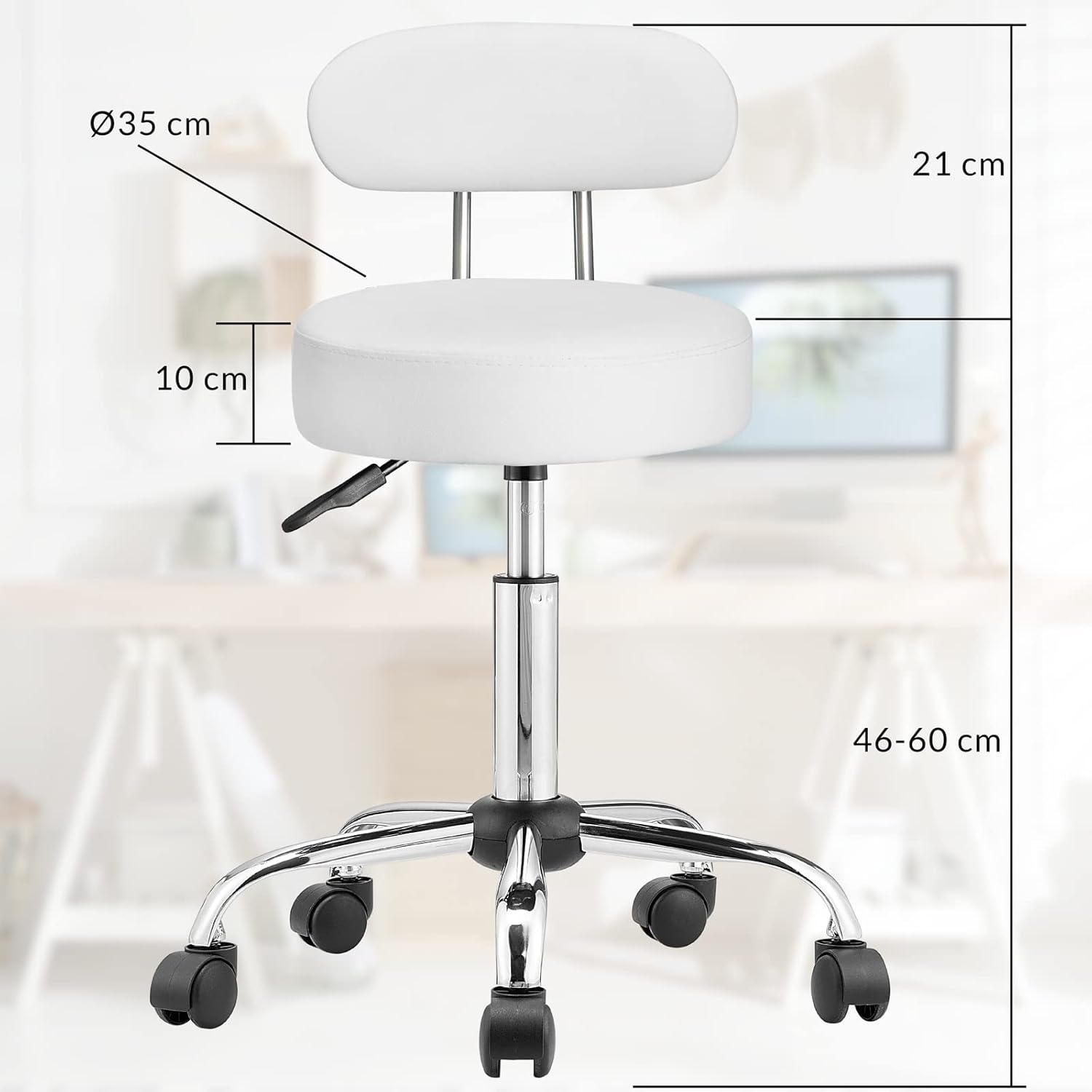 Taburete con respaldo Blanco - Imagen 5